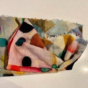 Multicolor Abstract Print 4' Square Vibrant 100% Wool Blanket Scarf